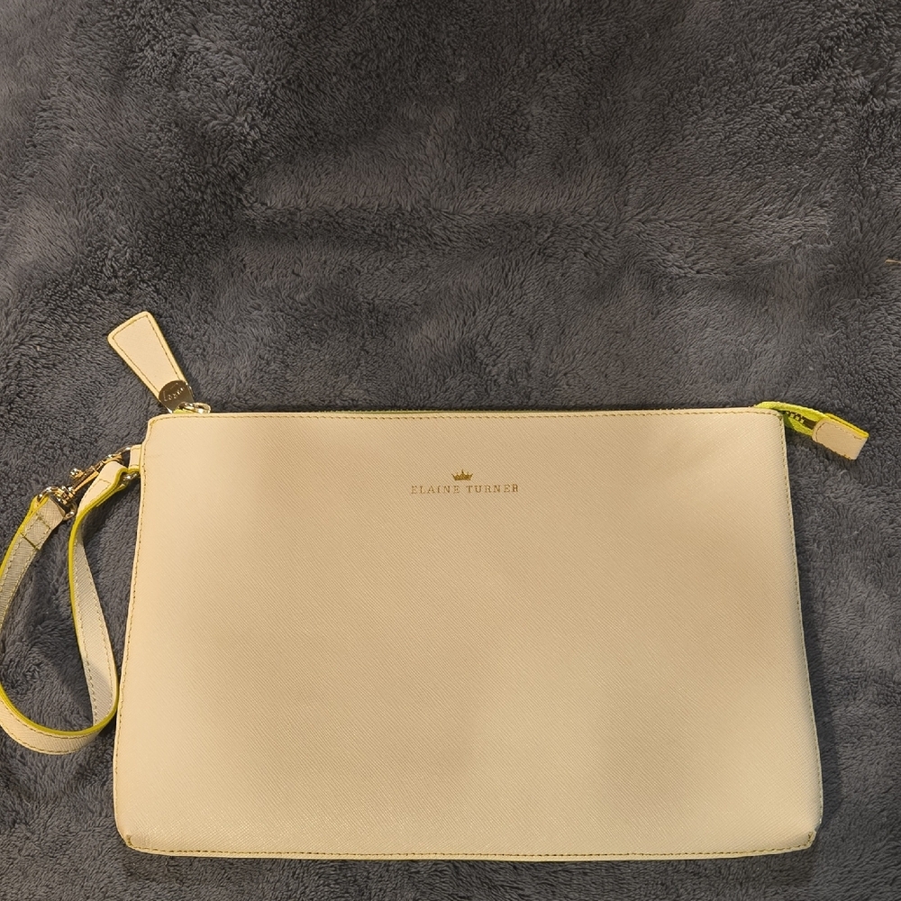 Cream Elaine Turner Clutch Bag with Lime Green Trim